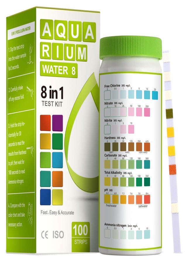 AAwipes Aquarium Ammonia Test Strips 8-in-1 |100 Strips | Quick & Accurate Water Testing for Freshwater & Saltwater Tanks -Test pH, Carbonate, Alkalinity, Hardness, Chlorine, Nitrite, etc. (K02-100) - Image 1